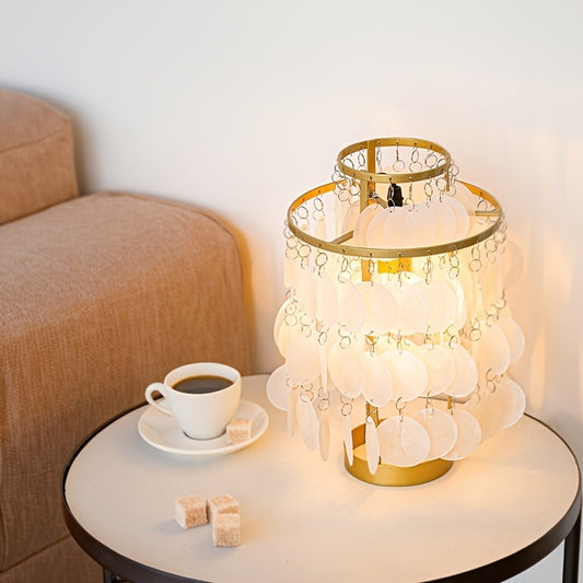 Modern Polished Shell Table Lamp - USB Powered, Natural Texture Design for Bedroom, Showcase, and Balcony Decor