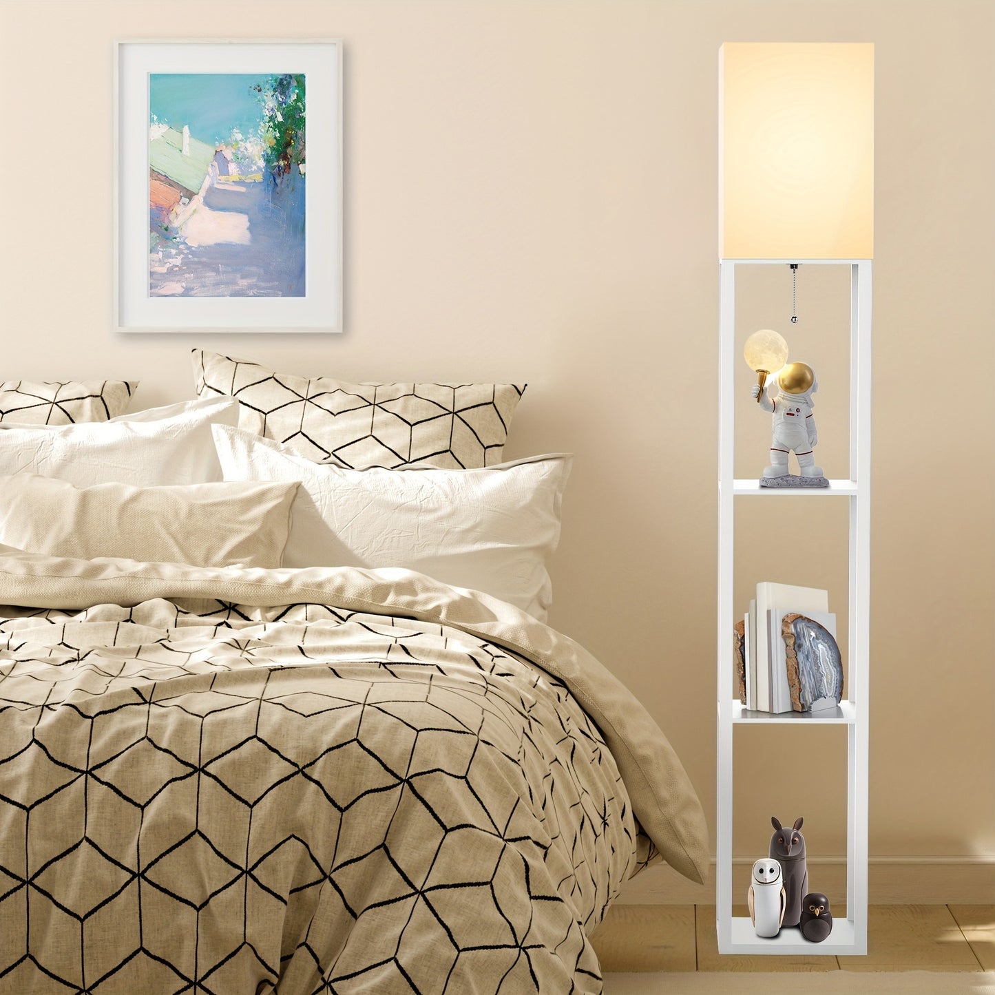 62.9" Column Floor Lamp With Shelves, Real Solid Wood And Bulb Included, Suitable For Halloween, Christmas And Other Holidays