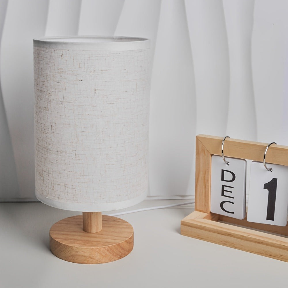 Small Bedside Night Table Lamp for Bedroom, Minimalist Nightstand Lamp with Round Fabric Linen Shade, USB Powered Table Lamp, Study Reading Desk Lamp for Kids Room, Living Room, College Dorm, Home, Office