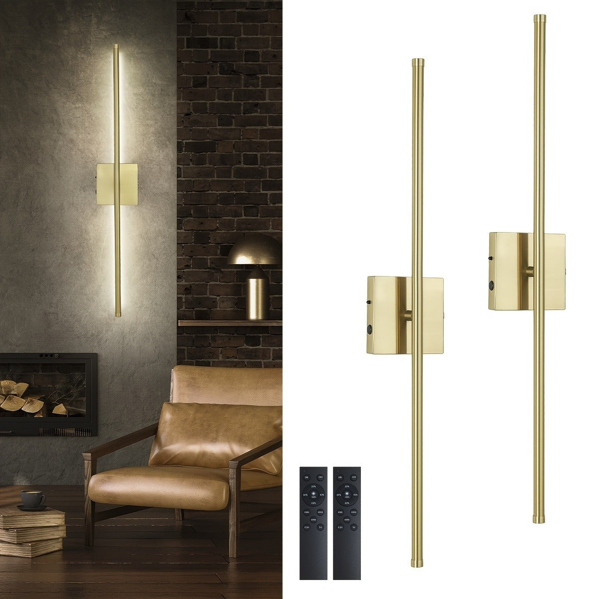 2 Battery Operated Wall Sconces, Dimmable Wall Sconces with Remote Control, Set Of Two 3000K-6000K LED Black Wireless Wall Sconces for Living Room, Hallway, Bedroom, 28-Inch