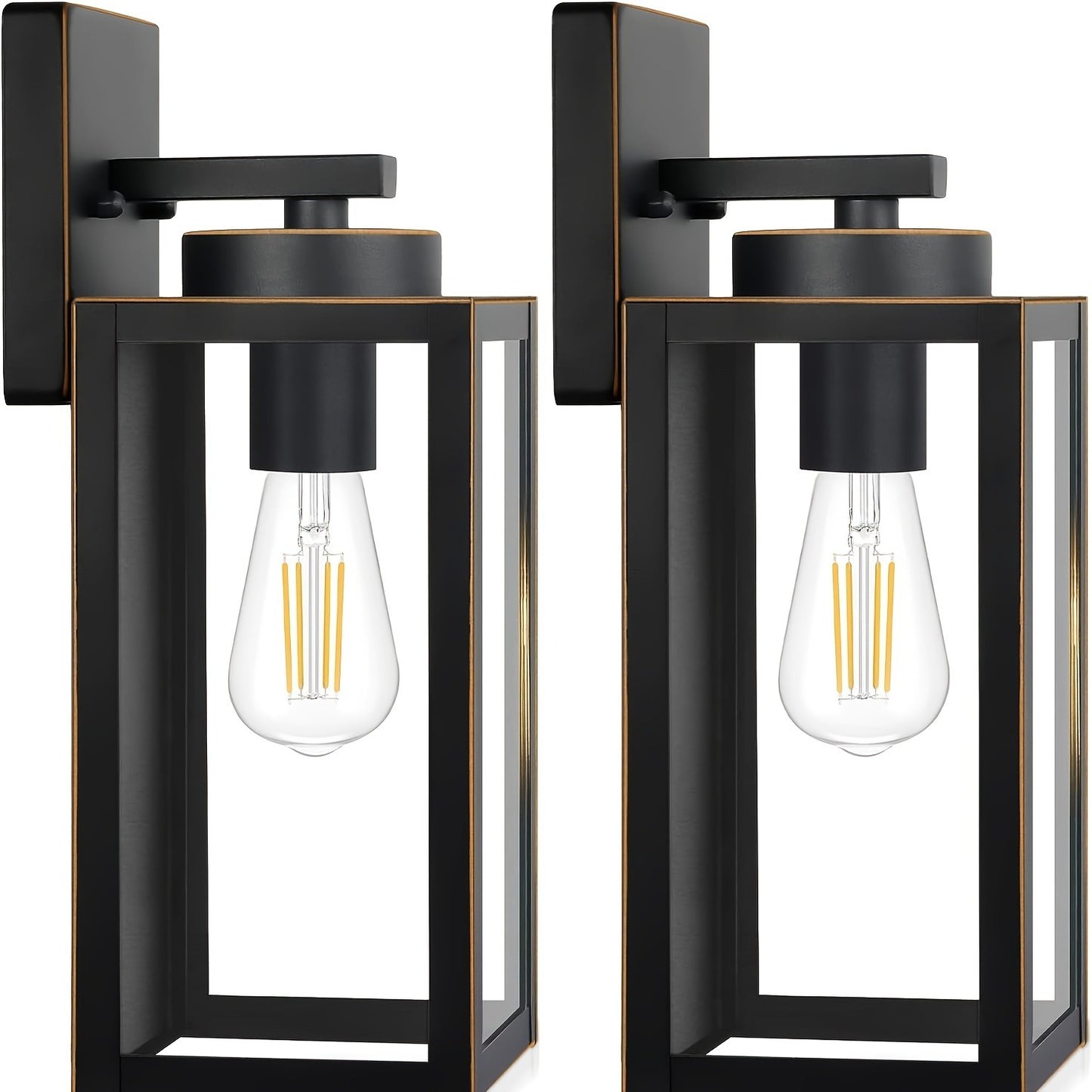 2-Pack Outdoor Lights, Exterior Lanterns, Porch Sconces Wall Mounted Lighting with E26 Sockets & Glass Shades, Modern Matte Black Wall Lamps for Patio Front Door Entryway