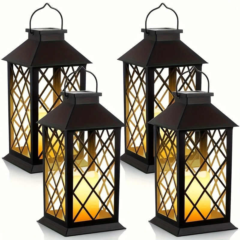 4 Pack Solar Hollow Lanterns Outdoor, Patio Hanging Lanterns With LED Flickering Flameless Candle Lights, Decorative Solar Lantern For Porch, Patio, Yard, Table