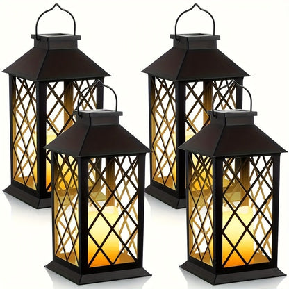 4 Pack Solar Hollow Lanterns Outdoor, Patio Hanging Lanterns With LED Flickering Flameless Candle Lights, Decorative Solar Lantern For Porch, Patio, Yard, Table