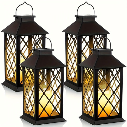 4 Pack Solar Hollow Lanterns Outdoor, Patio Hanging Lanterns With LED Flickering Flameless Candle Lights, Decorative Solar Lantern For Porch, Patio, Yard, Table