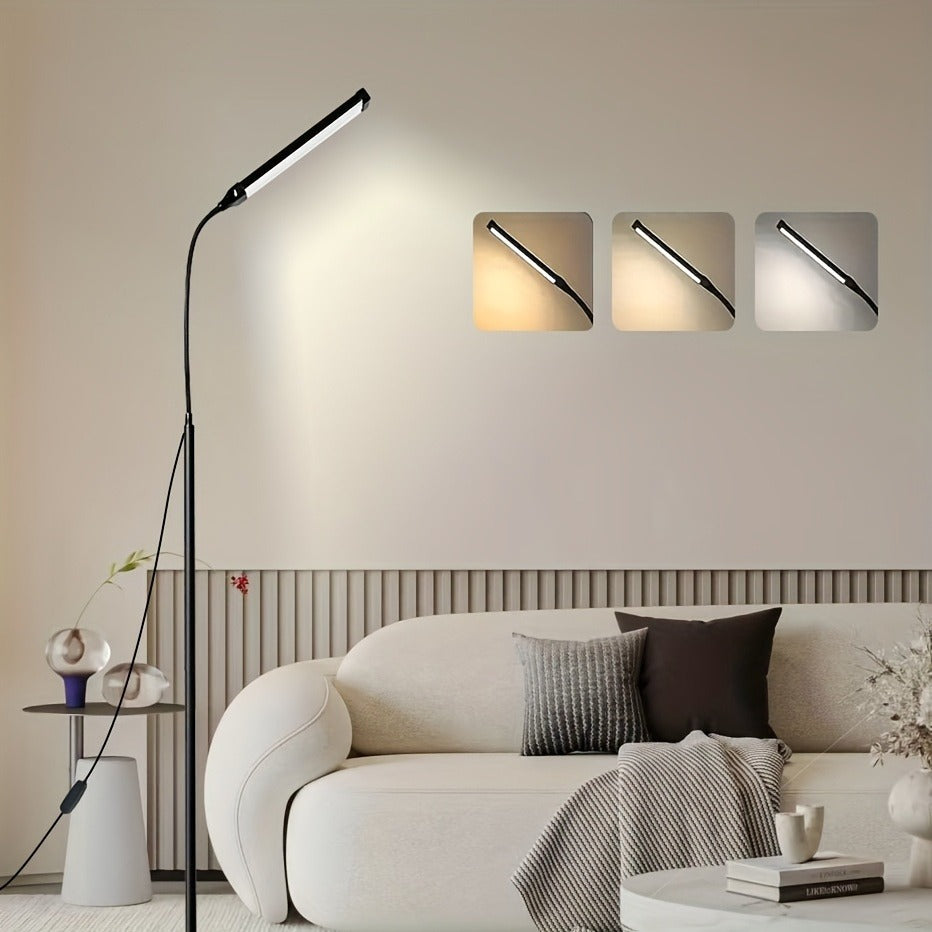 LED living room floor lamp, 3 colors and brightness can be adjusted arbitrarily, with remote control switch and button, tripod support standing lamp, living room dining room bedroom atmosphere light, adjustable reading floor lamp