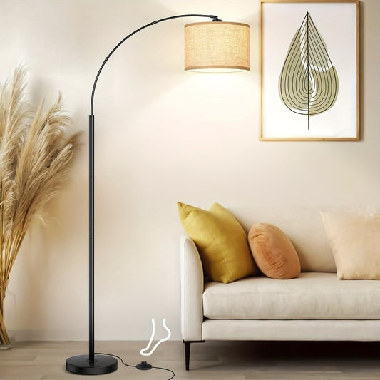 Modern Arc Floor Lamp - Extra-Long 79" Tall Standing Light with Heavy-Duty Weighted Base, Adjustable Drum Shade, Matte Black Finish - for Living Room, Bedroom, Home Office - E26 Socket (Bulb Not Included) - Ideal for Reading Nooks & Corner Lighting