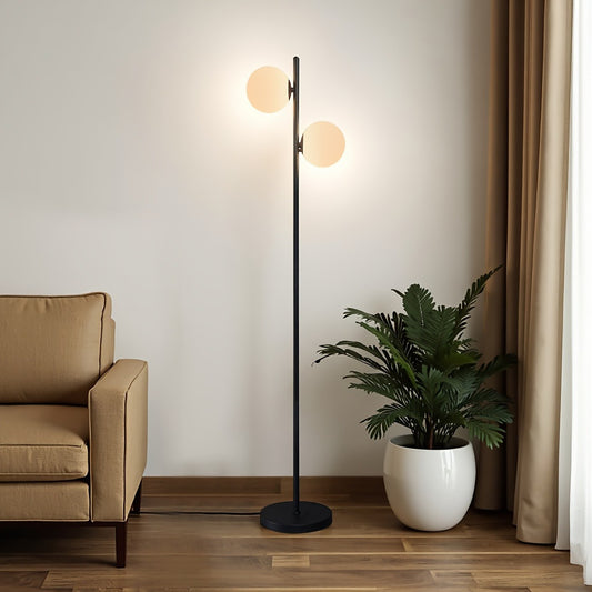 Medieval Modern 2-sphere Floor Lamp, For Bright Lighting In The Living Room, Spherical Frosted Glass, Modern LED Standing Lamp, Retro High-legged Floor Lamp, Black Indoor Pole Lamp, For Bedrooms And Offices, Corridor Decorative Lamp