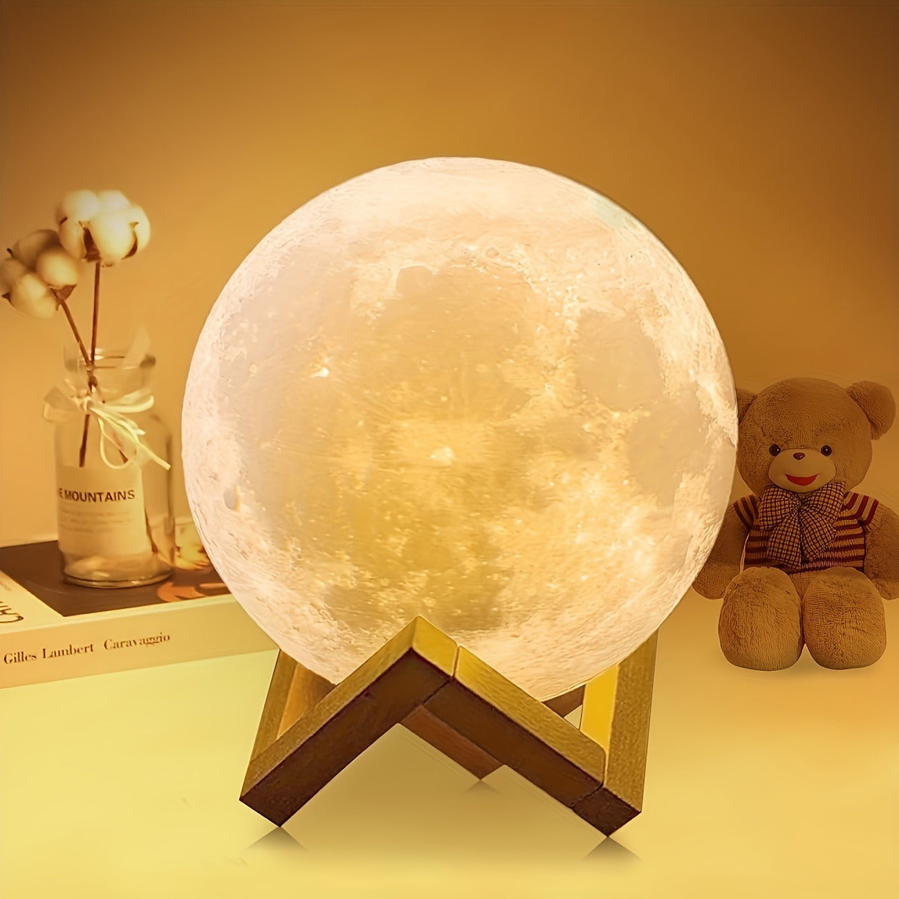 Moon Lamp 128 Colors Moon Night Light LED 3D Printed Moon Lamp 5.9 Inch Table Lamp with Stand and Remote Control USB Plug