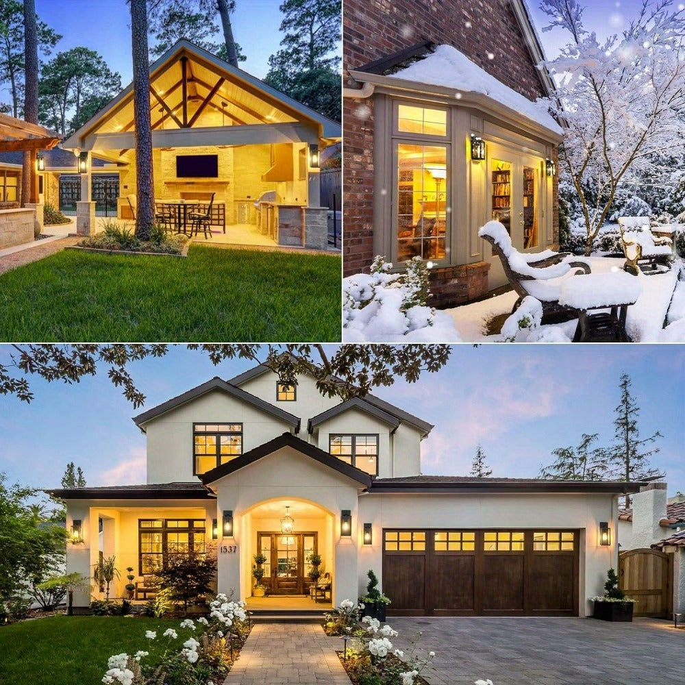 2-Pack Outdoor Lights, Exterior Lanterns, Porch Sconces Wall Mounted Lighting with E26 Sockets & Glass Shades, Modern Matte Black Wall Lamps for Patio Front Door Entryway