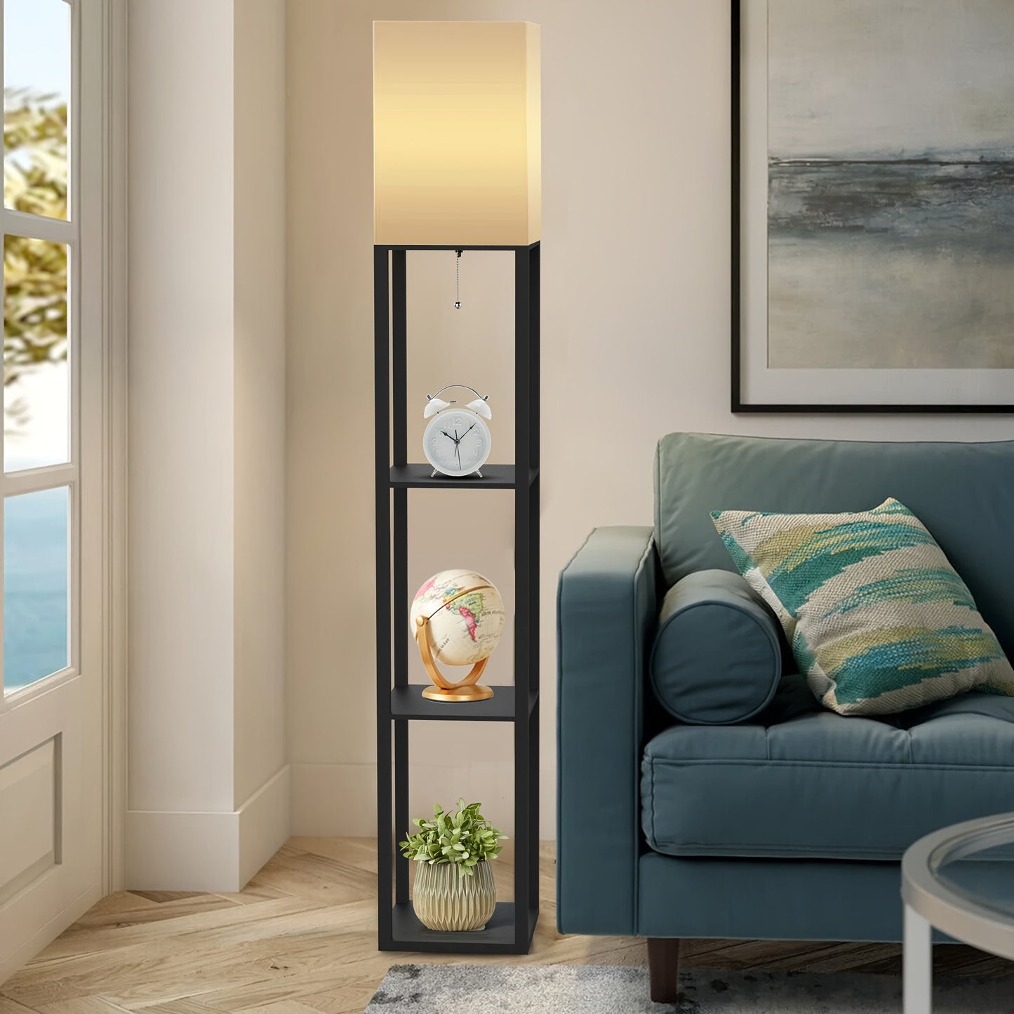 62.9" Column Floor Lamp With Shelves, Real Solid Wood And Bulb Included, Suitable For Halloween, Christmas And Other Holidays