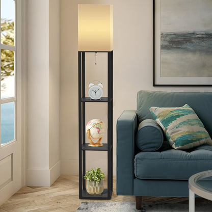 62.9" Column Floor Lamp With Shelves, Real Solid Wood And Bulb Included, Suitable For Halloween, Christmas And Other Holidays