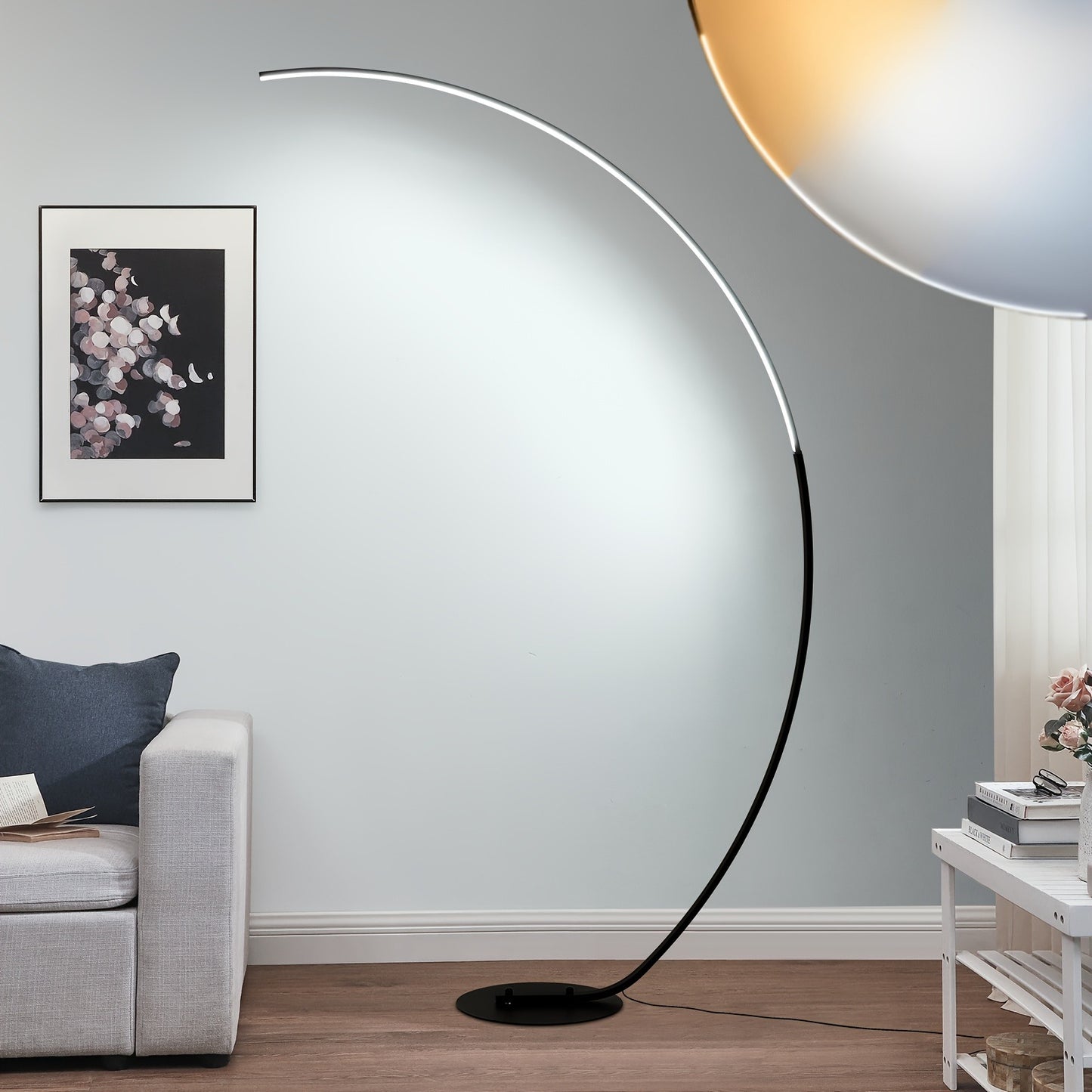 Modern 65 Inch Arched Standing Reading Floor Lamp with Remote - Dimmable Black LED Color Changing Curved Ambient Lighting for Bedroom And Living Room