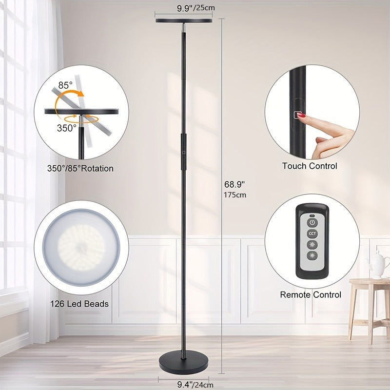 Floor Lamp, 30W/2400LM Sky LED Modern Torchiere 3 Color Temperatures Super Bright-Tall Standing Pole Light With Remote & Touch Control For Living Room, Bed Room, Office (Black)