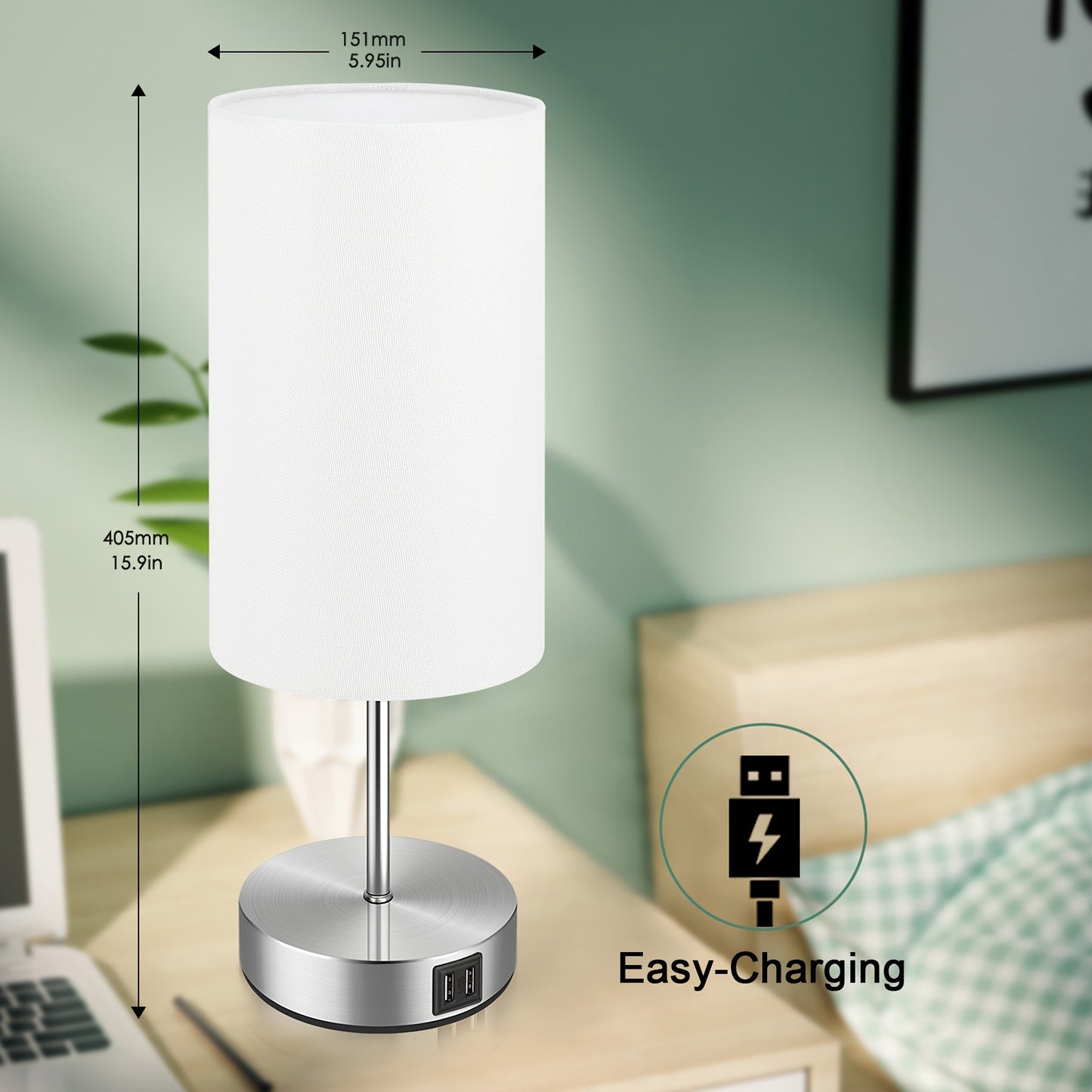 2/1 Pack Bedside Table Lamps for Bedroom with Two USB Ports, Small Lamps for Reading, Bedroom, Living Room, Perfect Gifts, Night Light, E26 Base(Bulbs Not Included)