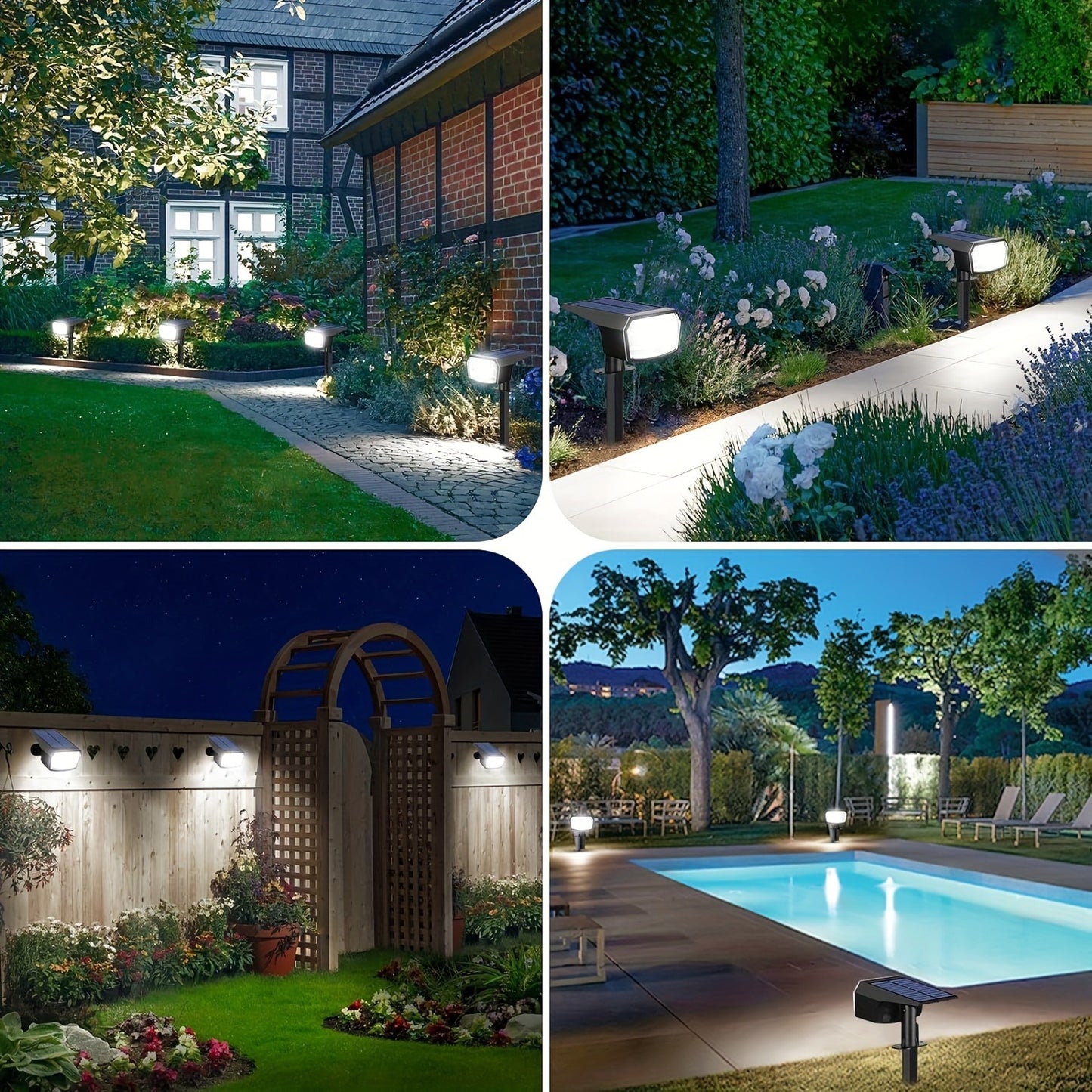 Solar Spot Lights, 6-Pack 59 LED IP65 Outdoor, 3 Lighting Modes, for Garden Pathway Driveway Walkway