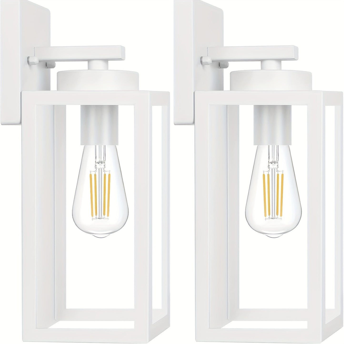 2-Pack Outdoor Lights, Exterior Lanterns, Porch Sconces Wall Mounted Lighting with E26 Sockets & Glass Shades, Modern Matte Black Wall Lamps for Patio Front Door Entryway