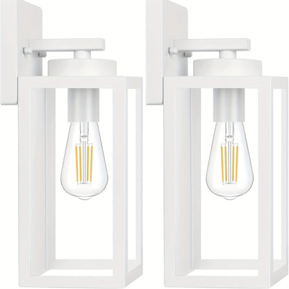 2-Pack Outdoor Lights, Exterior Lanterns, Porch Sconces Wall Mounted Lighting with E26 Sockets & Glass Shades, Modern Matte Black Wall Lamps for Patio Front Door Entryway