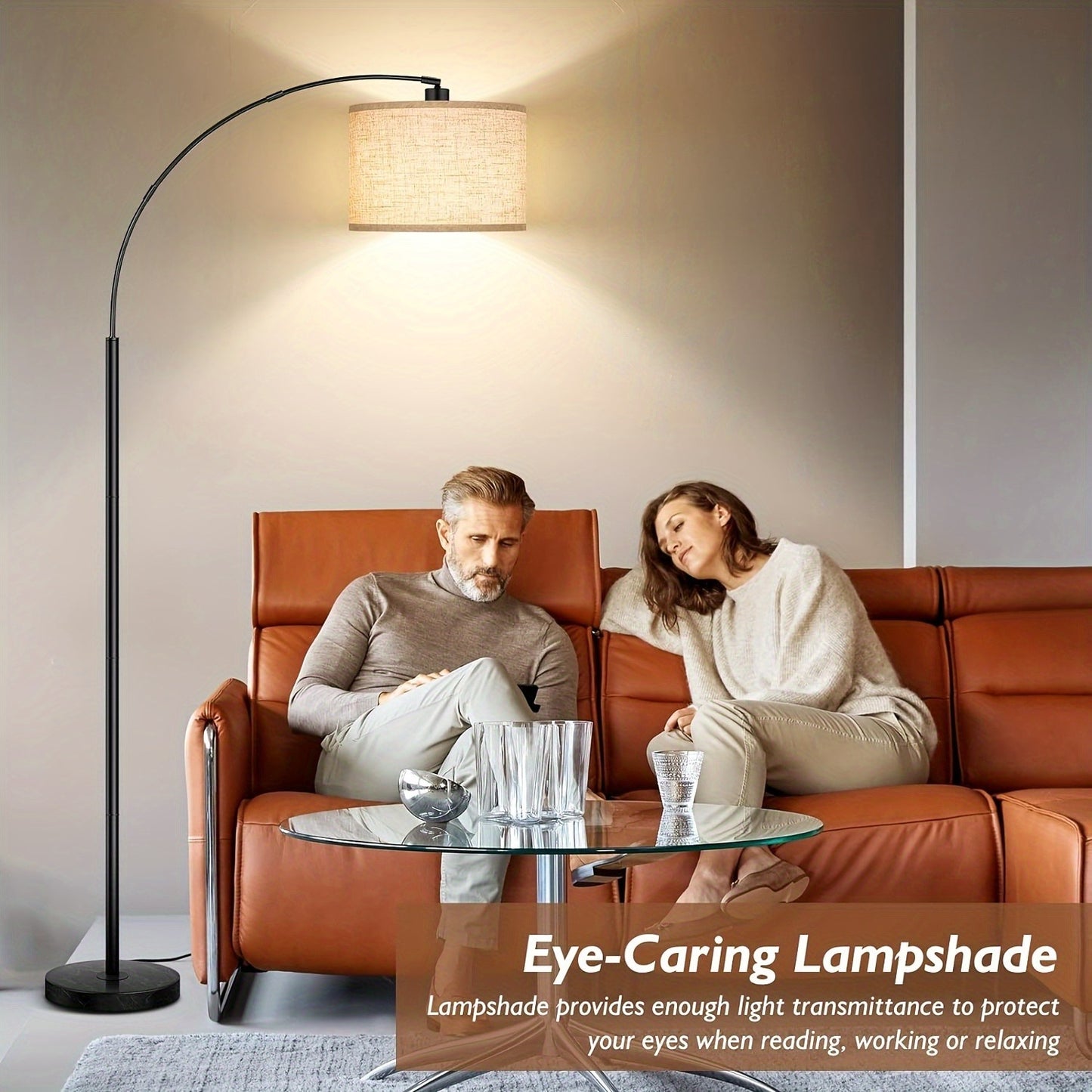 Modern Arc Floor Lamp - Extra-Long 79" Tall Standing Light with Heavy-Duty Weighted Base, Adjustable Drum Shade, Matte Black Finish - for Living Room, Bedroom, Home Office - E26 Socket (Bulb Not Included) - Ideal for Reading Nooks & Corner Lighting