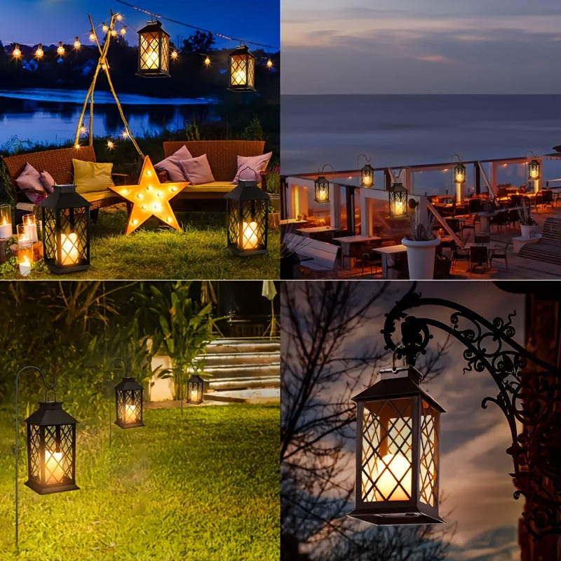 4 Pack Solar Hollow Lanterns Outdoor, Patio Hanging Lanterns With LED Flickering Flameless Candle Lights, Decorative Solar Lantern For Porch, Patio, Yard, Table