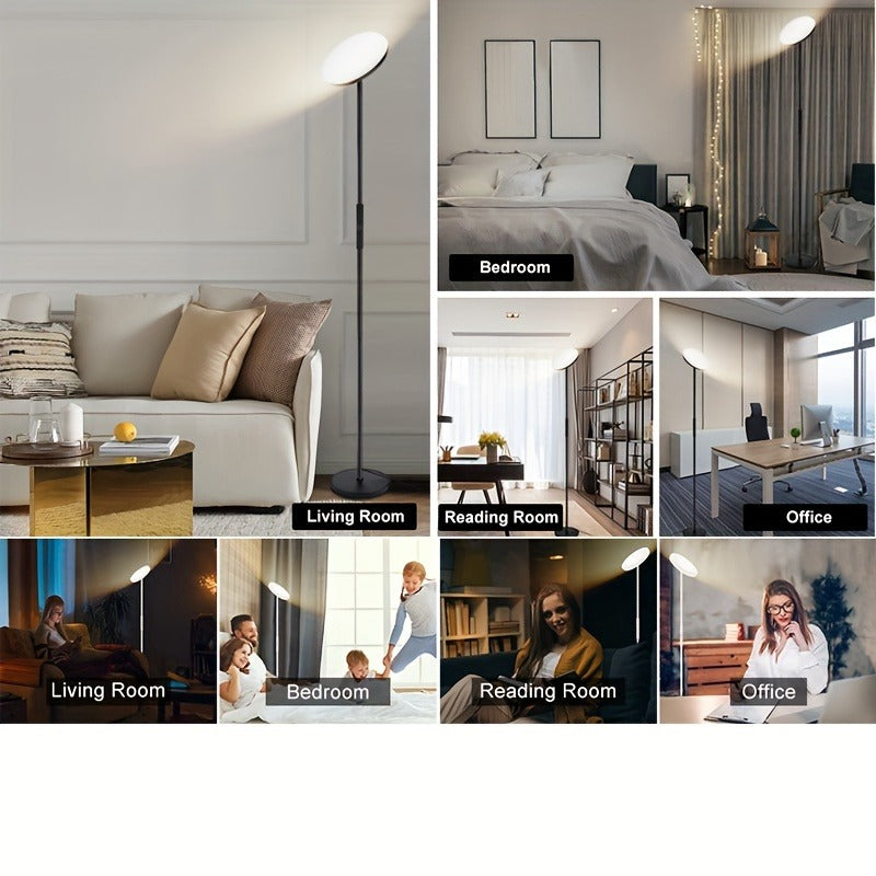 Floor Lamp, 30W/2400LM Sky LED Modern Torchiere 3 Color Temperatures Super Bright-Tall Standing Pole Light With Remote & Touch Control For Living Room, Bed Room, Office (Black)