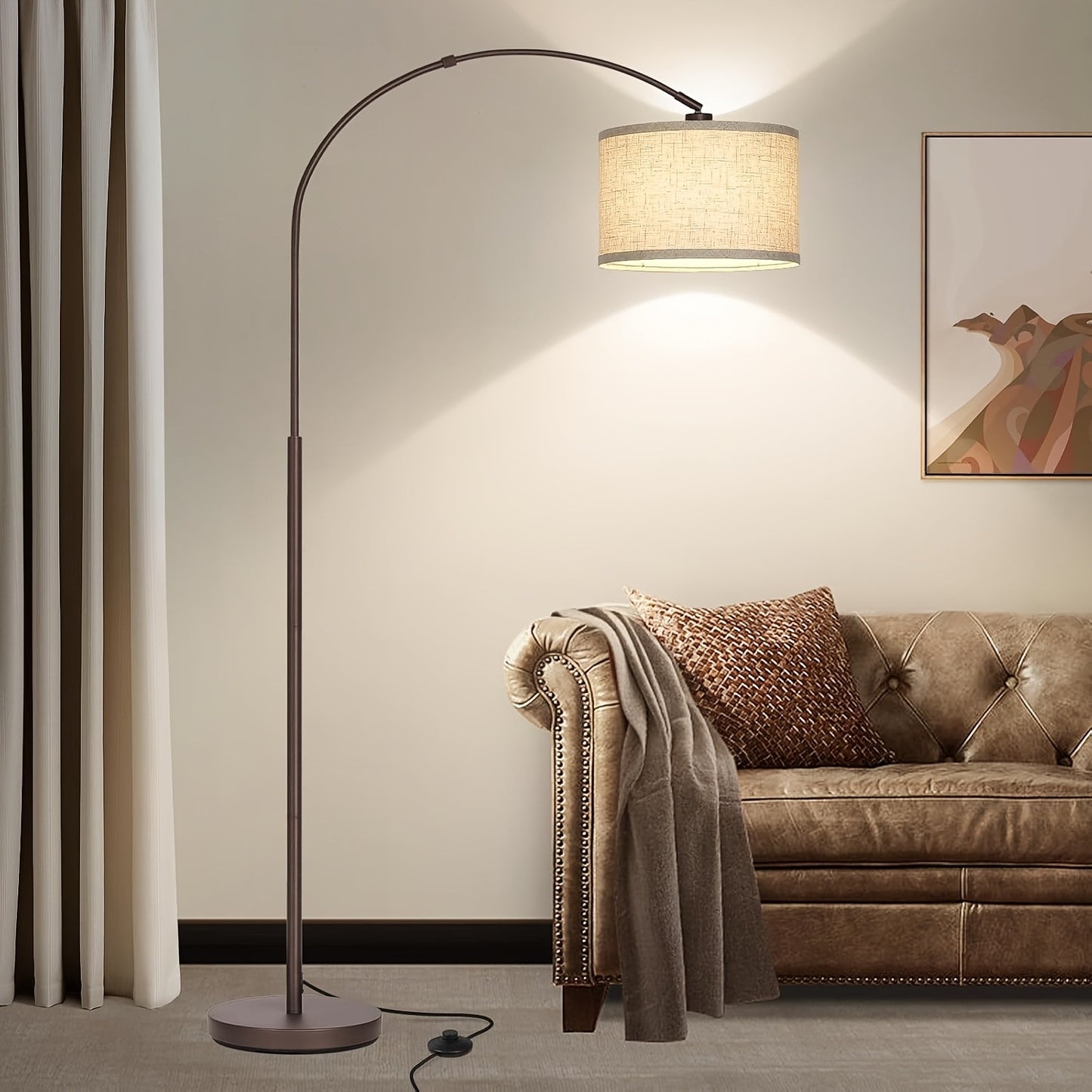 Modern Arc Floor Lamp - Extra-Long 79" Tall Standing Light with Heavy-Duty Weighted Base, Adjustable Drum Shade, Matte Black Finish - for Living Room, Bedroom, Home Office - E26 Socket (Bulb Not Included) - Ideal for Reading Nooks & Corner Lighting