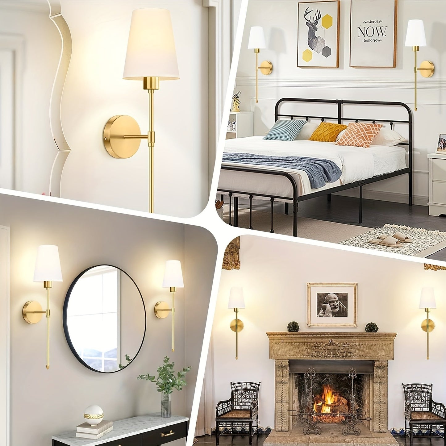 Battery Operated Wall Sconce Set of 2, Rechargeable Wall Lights with Remote, not Hardwired Fixture, Wall Lamp with White Fabric Shade, RGB Dimmable Sconces Wall Lighting for Bedroom