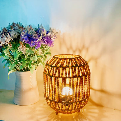 Handwoven USB Table Lamp, Modern Adjustable Warm/White Light, Push Button Control, Vintage Farmhouse Style Desk Light for Bedroom, Living Room, Hotel, Study - Reading Ambiance, No Battery Required