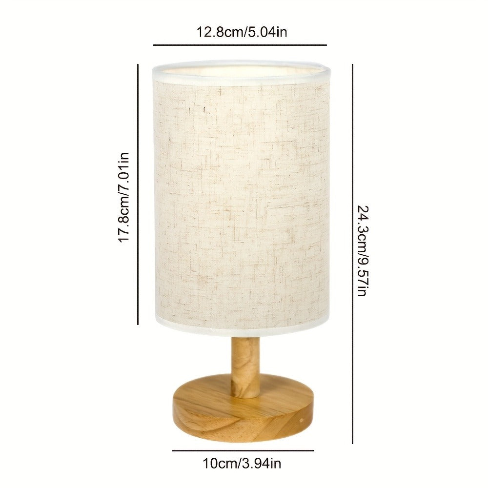 Small Bedside Night Table Lamp for Bedroom, Minimalist Nightstand Lamp with Round Fabric Linen Shade, USB Powered Table Lamp, Study Reading Desk Lamp for Kids Room, Living Room, College Dorm, Home, Office
