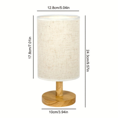 Small Bedside Night Table Lamp for Bedroom, Minimalist Nightstand Lamp with Round Fabric Linen Shade, USB Powered Table Lamp, Study Reading Desk Lamp for Kids Room, Living Room, College Dorm, Home, Office