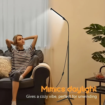 LED living room floor lamp, 3 colors and brightness can be adjusted arbitrarily, with remote control switch and button, tripod support standing lamp, living room dining room bedroom atmosphere light, adjustable reading floor lamp