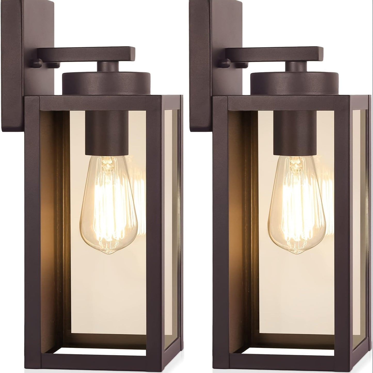 2-Pack Outdoor Lights, Exterior Lanterns, Porch Sconces Wall Mounted Lighting with E26 Sockets & Glass Shades, Modern Matte Black Wall Lamps for Patio Front Door Entryway