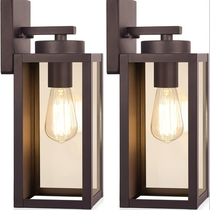 2-Pack Outdoor Lights, Exterior Lanterns, Porch Sconces Wall Mounted Lighting with E26 Sockets & Glass Shades, Modern Matte Black Wall Lamps for Patio Front Door Entryway