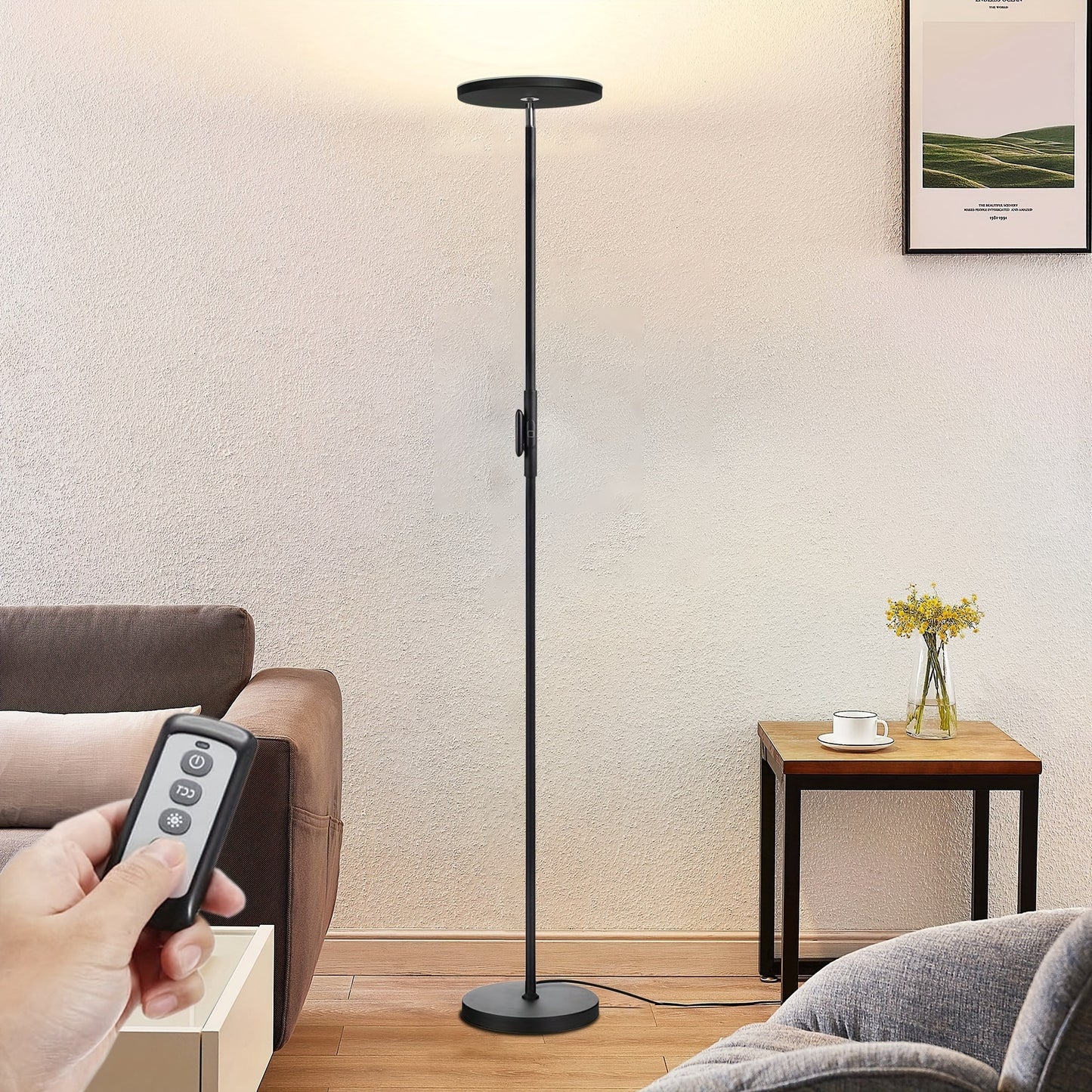 Floor Lamp, 30W/2400LM Sky LED Modern Torchiere 3 Color Temperatures Super Bright-Tall Standing Pole Light With Remote & Touch Control For Living Room, Bed Room, Office (Black)