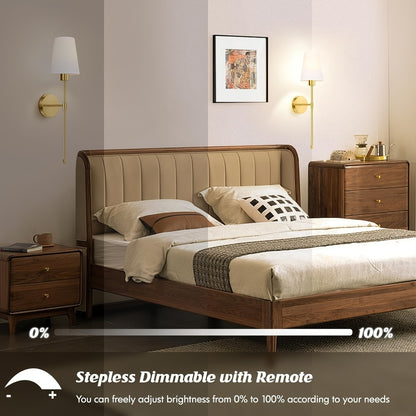 Battery Operated Wall Sconce Set of 2, Rechargeable Wall Lights with Remote, not Hardwired Fixture, Wall Lamp with White Fabric Shade, RGB Dimmable Sconces Wall Lighting for Bedroom