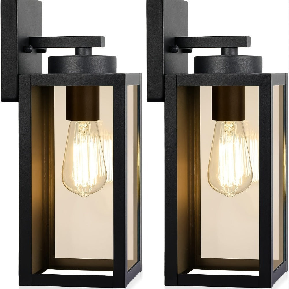 2-Pack Outdoor Lights, Exterior Lanterns, Porch Sconces Wall Mounted Lighting with E26 Sockets & Glass Shades, Modern Matte Black Wall Lamps for Patio Front Door Entryway