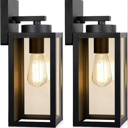 2-Pack Outdoor Lights, Exterior Lanterns, Porch Sconces Wall Mounted Lighting with E26 Sockets & Glass Shades, Modern Matte Black Wall Lamps for Patio Front Door Entryway