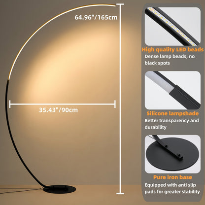 Modern 65 Inch Arched Standing Reading Floor Lamp with Remote - Dimmable Black LED Color Changing Curved Ambient Lighting for Bedroom And Living Room