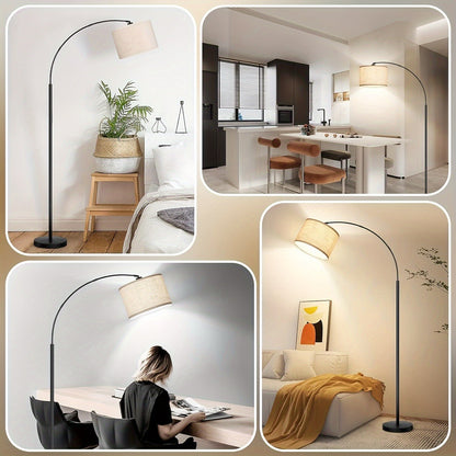 Modern Arc Floor Lamp - Extra-Long 79" Tall Standing Light with Heavy-Duty Weighted Base, Adjustable Drum Shade, Matte Black Finish - for Living Room, Bedroom, Home Office - E26 Socket (Bulb Not Included) - Ideal for Reading Nooks & Corner Lighting