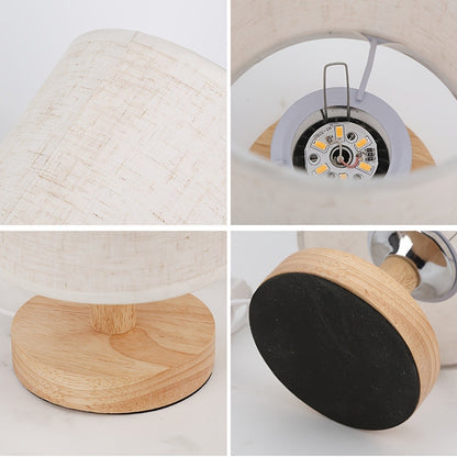 Small Bedside Night Table Lamp for Bedroom, Minimalist Nightstand Lamp with Round Fabric Linen Shade, USB Powered Table Lamp, Study Reading Desk Lamp for Kids Room, Living Room, College Dorm, Home, Office
