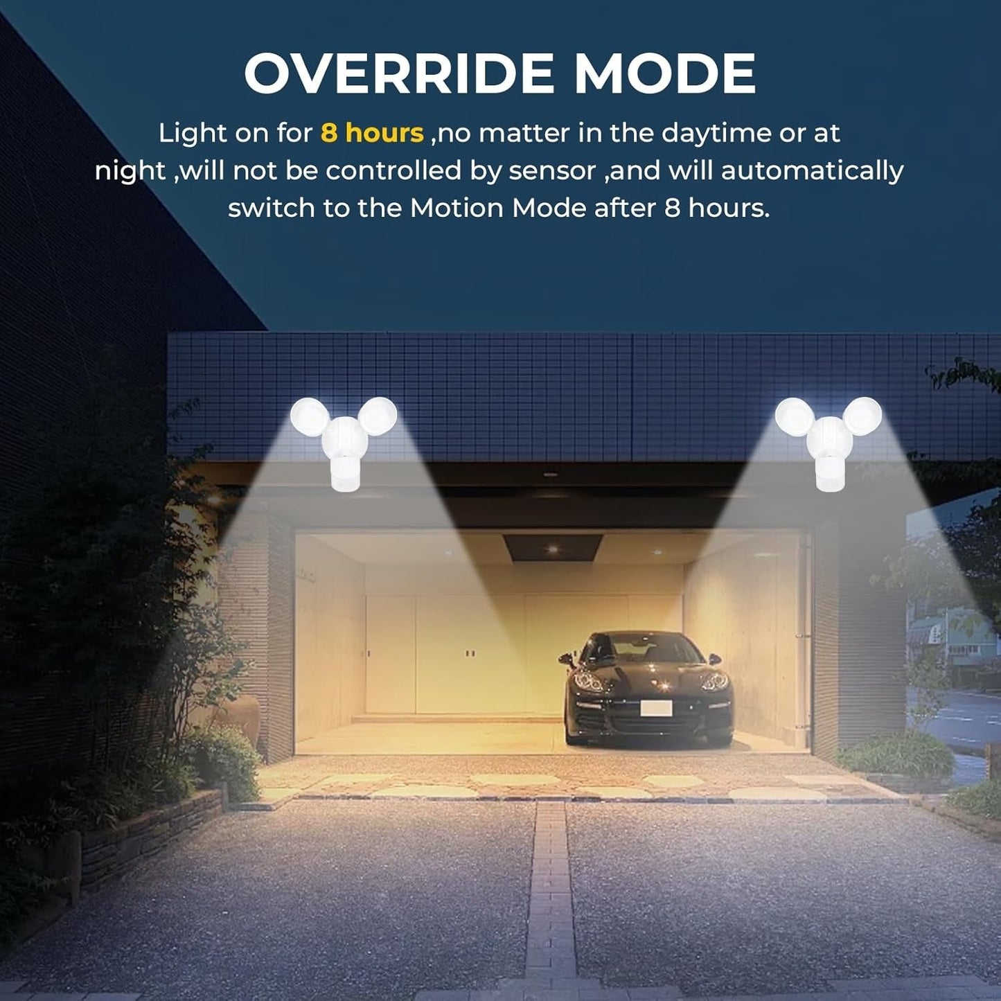 24W LED Motion Sensor Flood Light, 5000K Daylight White, 1800LM Bright Security Light,, 3 Detection Modes & 5 Lighting Modes for Garage, Yard, Porch, Outdoor Wall Lighting, Black