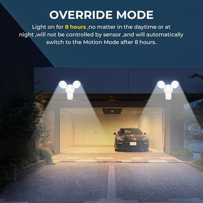 24W LED Motion Sensor Flood Light, 5000K Daylight White, 1800LM Bright Security Light,, 3 Detection Modes & 5 Lighting Modes for Garage, Yard, Porch, Outdoor Wall Lighting, Black