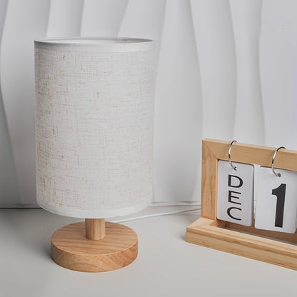 Small Bedside Night Table Lamp for Bedroom, Minimalist Nightstand Lamp with Round Fabric Linen Shade, USB Powered Table Lamp, Study Reading Desk Lamp for Kids Room, Living Room, College Dorm, Home, Office
