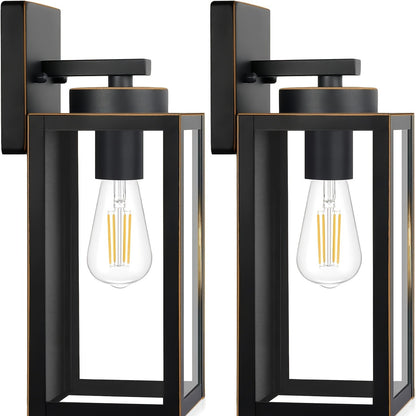 2-Pack Outdoor Lights, Exterior Lanterns, Porch Sconces Wall Mounted Lighting with E26 Sockets & Glass Shades, Modern Matte Black Wall Lamps for Patio Front Door Entryway